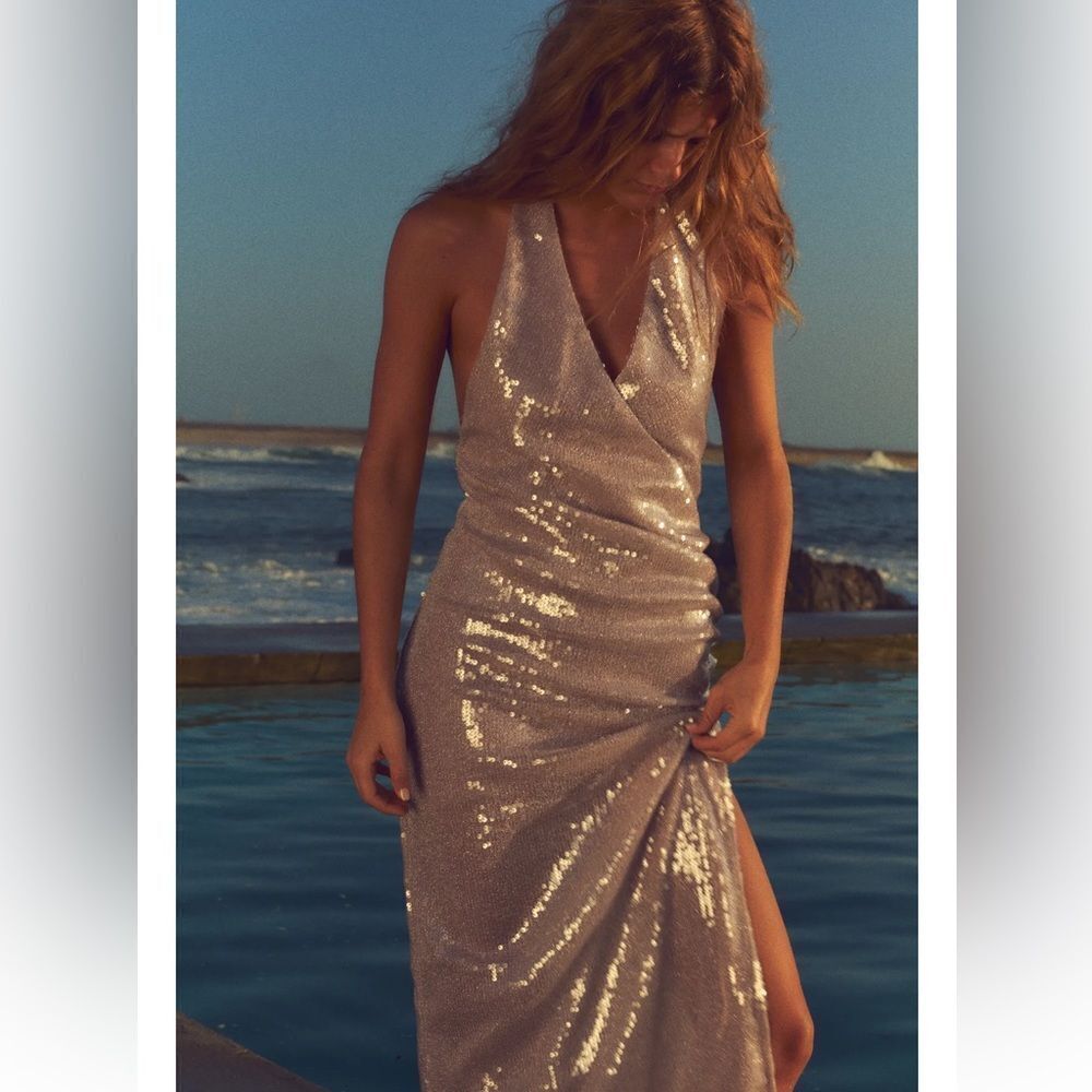 Zara sequin ruched dress